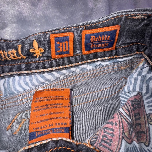 Rock Revival Jeans Womens 30 Debbie Straight Leg Faded Black Flap Pocket‎ Grunge - Picture 7 of 12